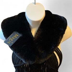 Magic Scarf Black Faux Rabbit Fur Collar with Satin Lining NWT